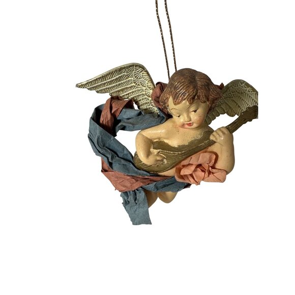 Vintage Handcrafted Angel Cherub Ornament With Guitar & Wings - Picture 4 of 7
